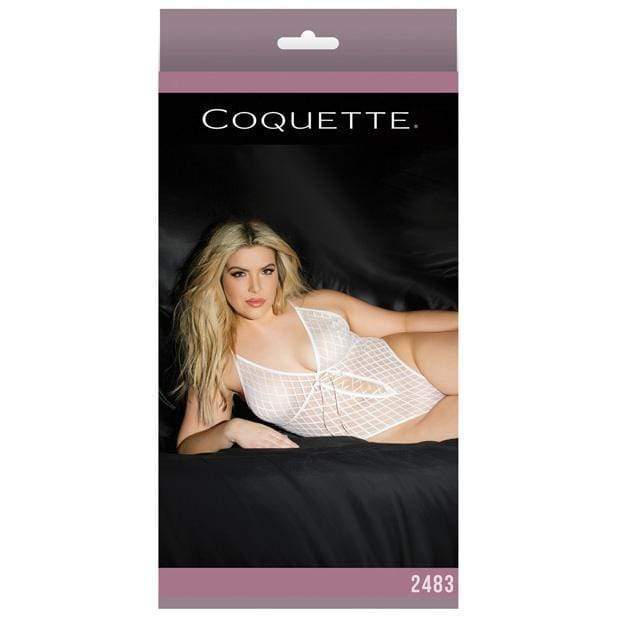 Coquette - Fashion High Cut Mesh Teddy with Lace Up Detail Queen (White) Costumes 883124157160 CherryAffairs