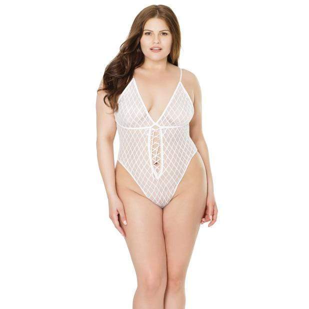 Coquette - Fashion High Cut Mesh Teddy with Lace Up Detail Queen (White) | Zush.sg