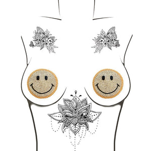 Neva Nude - Burlesque Smile Face Jewel Reusable Silicone Pasties Nipple Covers O/S (Gold) Nipple Covers 614608261796 CherryAffairs