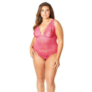 Oh la la cheri - Soft Edged Galloon Lace Teddy with Adjustable Straps and Snaps Crotch 2X (Pink) | Zush.sg