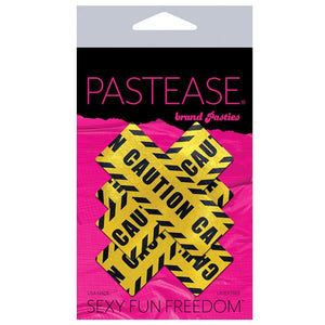 Pastease - Premium Caution Cross Pasties Nipple Covers O/S (Black/Yellow) Nipple Covers 785123870333 CherryAffairs