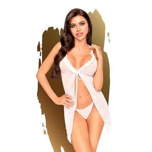 Penthouse - After Sunset Ruffle Babydoll with Thong Chemise M/L (White) Chemises 4061504004440 CherryAffairs