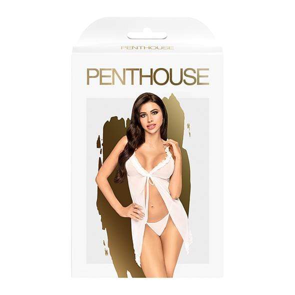 Penthouse - After Sunset Ruffle Babydoll with Thong Chemise M/L (White) Chemises 4061504004440 CherryAffairs